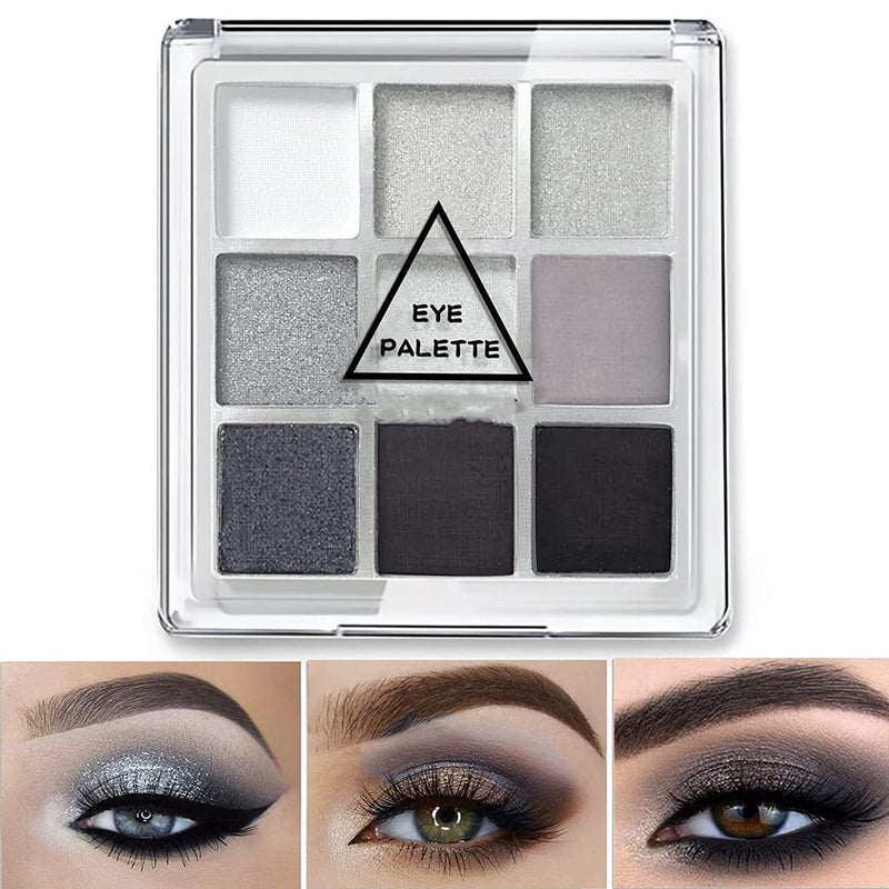MAEPEOR 9 Colors Eyeshadow Palette Smoky Black Matte Glitter Eyeshadow Longlasting Waterproof Smoky Eye Shadow for Girls and Women (Set 1, Smoky Black) - Image 1