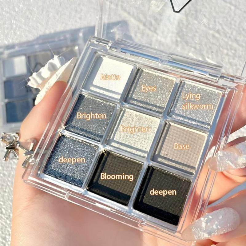MAEPEOR 9 Colors Eyeshadow Palette Smoky Black Matte Glitter Eyeshadow Longlasting Waterproof Smoky Eye Shadow for Girls and Women (Set 1, Smoky Black) - Image 2