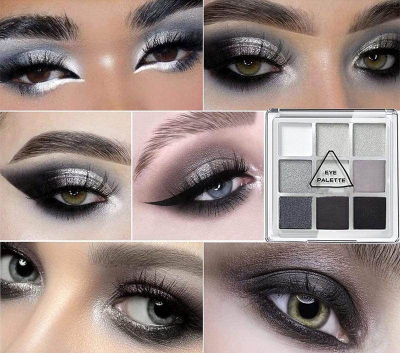 MAEPEOR 9 Colors Eyeshadow Palette Smoky Black Matte Glitter Eyeshadow Longlasting Waterproof Smoky Eye Shadow for Girls and Women (Set 1, Smoky Black) - Image 5