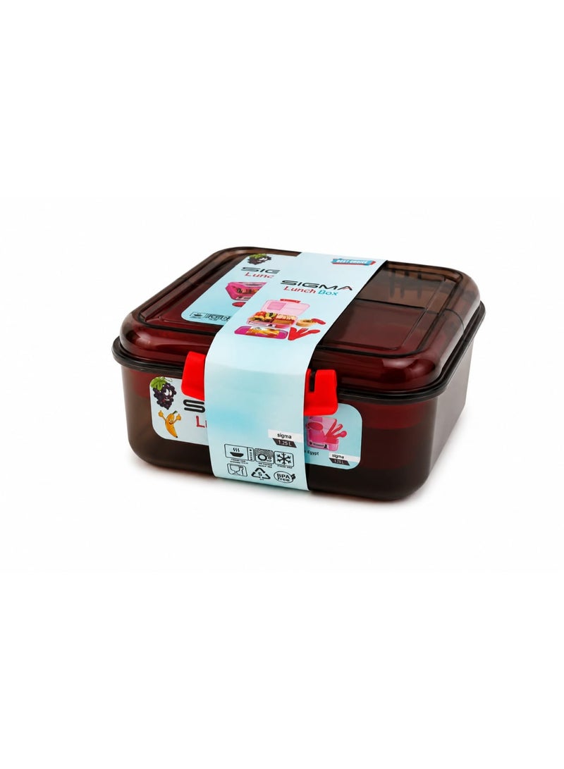 SIGMA STORE Sigma Lunch Box 1.25L with Adjustable Dividers & Sauce Container – Black Transparent - Image 1