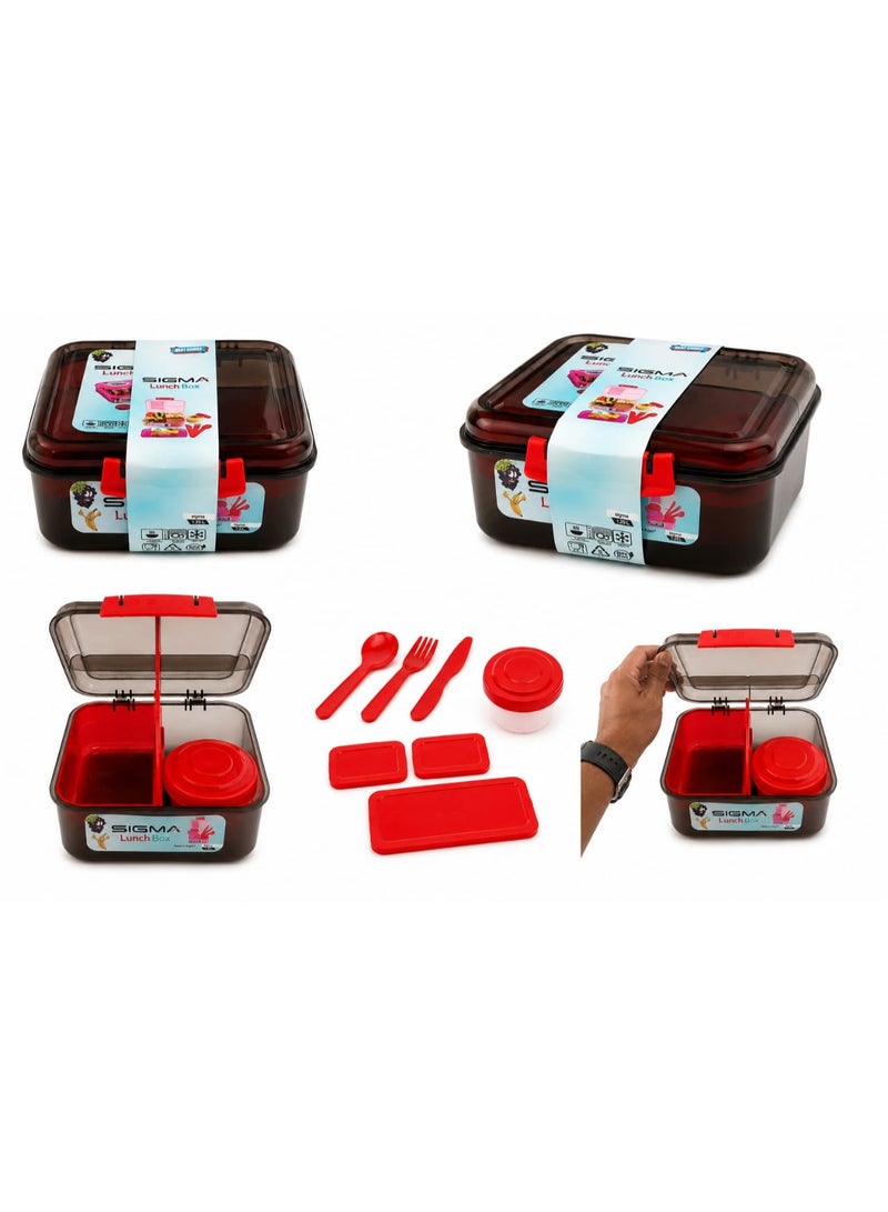 SIGMA STORE Sigma Lunch Box 1.25L with Adjustable Dividers & Sauce Container – Black Transparent - Image 4