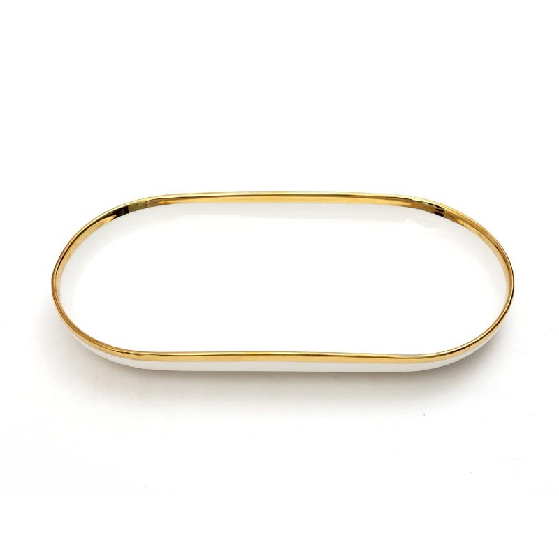 EZ Life Urbane Select Class Series Oval Plate - 1 Piece - 11.5 Inch Plate - Bone China - Glossy White with Gold Lining - Dinnerware - Home Kitchen, Tableware, Crockery - Image 1