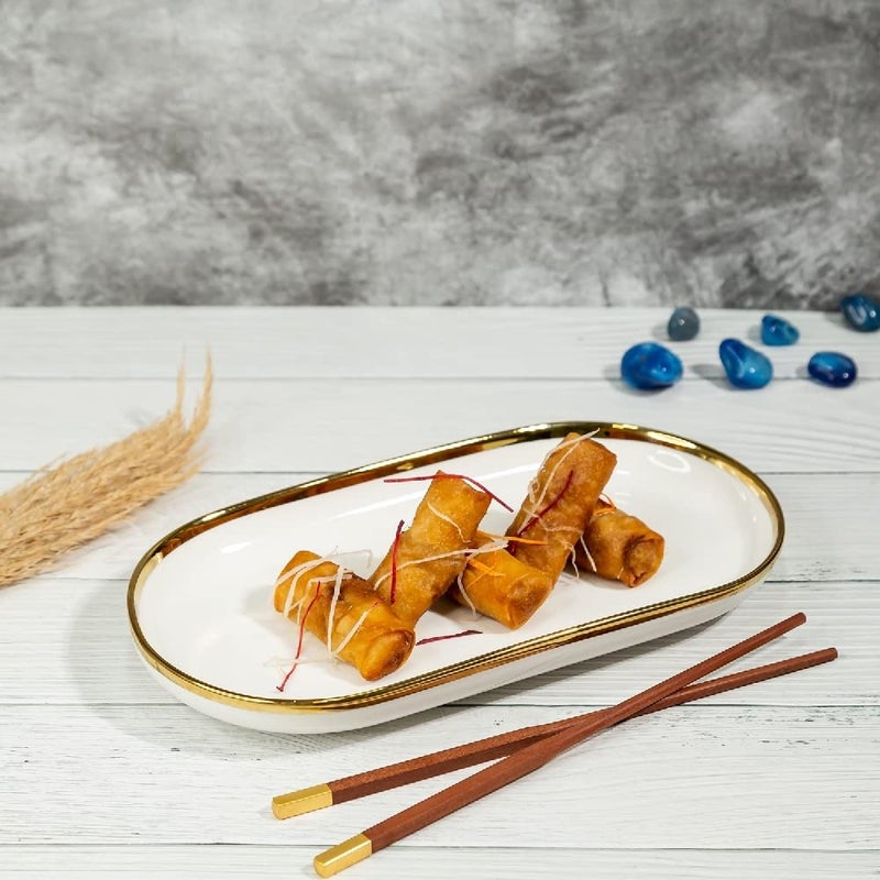 EZ Life Urbane Select Class Series Oval Plate - 1 Piece - 11.5 Inch Plate - Bone China - Glossy White with Gold Lining - Dinnerware - Home Kitchen, Tableware, Crockery - Image 2