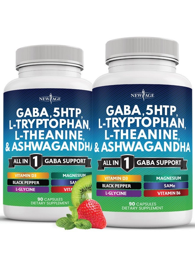 New Age NEW AGE GABA 750mg 5 HTP 200mg L Tryptophan 500mg L Theanine 200mg Ashwagandha SAM-e L-Glycine - Vitamins for Women and Men with L-Tyrosine 5-HTP (5-Hydroxytryptophan) - 180 Count  - Image 1