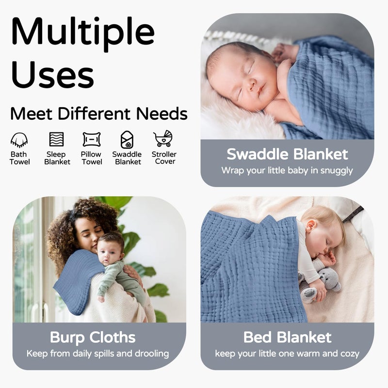 Yoofoss Hooded Baby Towels for Newborn 100% Muslin Cotton Baby Bath Towel with Hood for Babies, Infant, Toddler and Kids, Large 32x32Inch, Soft and Absorbent Newborn Essential,Dark Blue - Image 3