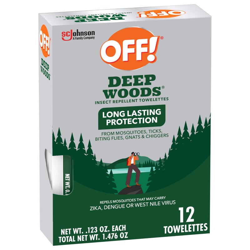 OFF! Deep Woods Mosquito and Insect Repellent Wipes, Long lasting, 12 Individually Wrapped Wipes - Image 1