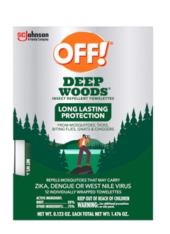 OFF! OFF! Deep Woods Mosquito and Insect Repellent Wipes, Long lasting, 12 Individually Wrapped Wipes  - Image 1
