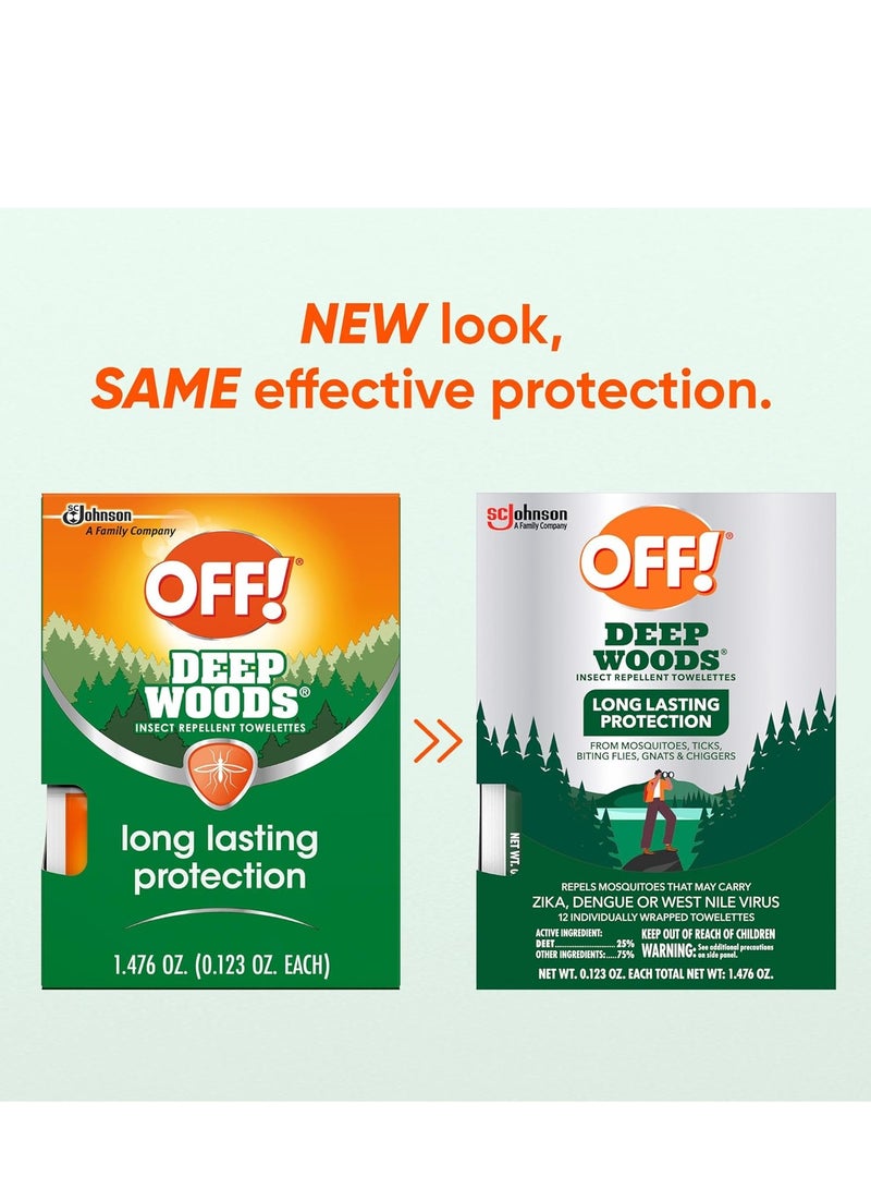 OFF! OFF! Deep Woods Mosquito and Insect Repellent Wipes, Long lasting, 12 Individually Wrapped Wipes  - Image 2