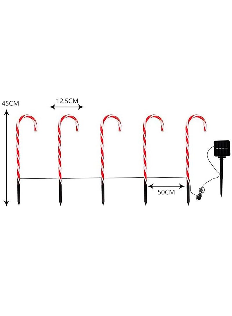 تابيت 5 قطع من مصابيح الكريسماس تعمل بالطاقة الشمسية IP65 مقاومة للماء ومصابيح LED خرافية، زينة الكريسماس على شكل رنة شجرة الكريسماس وأجراس سانتا للحديقة والفناء والزفاف (حلوى) - Image 3