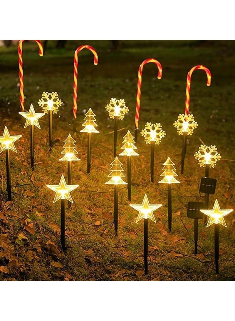 تابيت 5 قطع من مصابيح الكريسماس تعمل بالطاقة الشمسية IP65 مقاومة للماء ومصابيح LED خرافية، زينة الكريسماس على شكل رنة شجرة الكريسماس وأجراس سانتا للحديقة والفناء والزفاف (حلوى) - Image 2