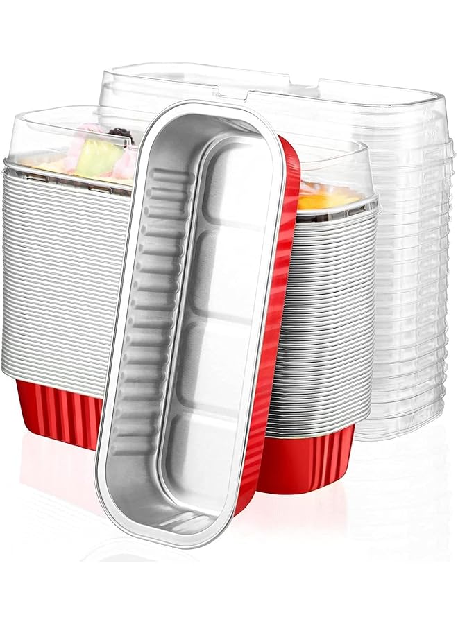 كاست ويف قوالب خبز من رقائق الألومنيوم، 50 قطعة، 6.8 أونصة، قوالب خبز صغيرة من رقائق الألومنيوم للاستخدام مرة واحدة مع أغطية، قوالب خبز صغيرة، أكواب خبز من الألومنيوم، قوالب خبز الحلوى (أحمر) - Image 1