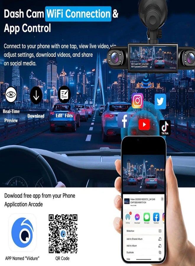 AILVKANG WiFi 4 Channel Dash Cam 360 Degree, Front and Rear Inside, 1080P Dash Camera for Cars Dashcam Car Camera with APP Control Loop Recording G-Sensor, Motion Detection 64GB Card - Image 3