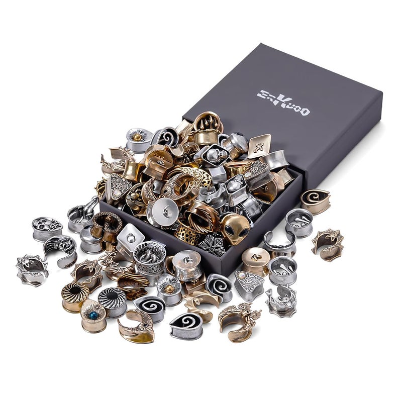 ERKUOO 20PCS Ear Tunnels Plugs Gauges Set Random Color Gothic Ear Stretching Kit Saddle Expander Ear Plugs for Women Men Piercing Jewelry 6mm to 25mm - Image 3