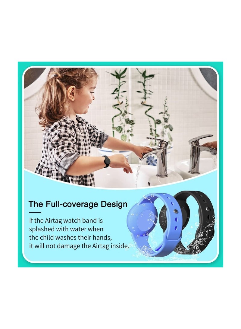 Captaintech 2 Pack Airtag Bracelet for Kids Waterproof Silicone Wristband Full Case Cover for Apple Airtag Holder Anti Lost Watch Band Hidden Accessories for Toddler Child Strap Blue And Black - Image 3