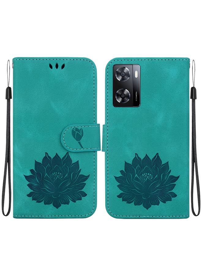 erorex For OPPO A57 5G / A57 4G / A57s / A57e Lotus Embossed Leather Phone Case(Green)