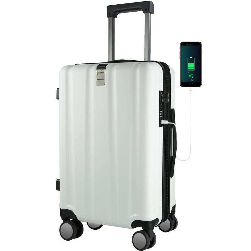 KROSER Hardside Expandable Carry On Luggage with Spinner Wheels & Built-in TSA Lock, Durable Suitcase Rolling Luggage with USB Port, Carry-On 20-Inch, White - Image 1