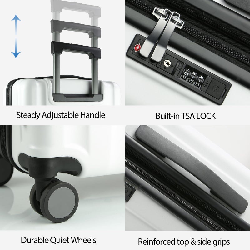 KROSER Hardside Expandable Carry On Luggage with Spinner Wheels & Built-in TSA Lock, Durable Suitcase Rolling Luggage with USB Port, Carry-On 20-Inch, White - Image 4