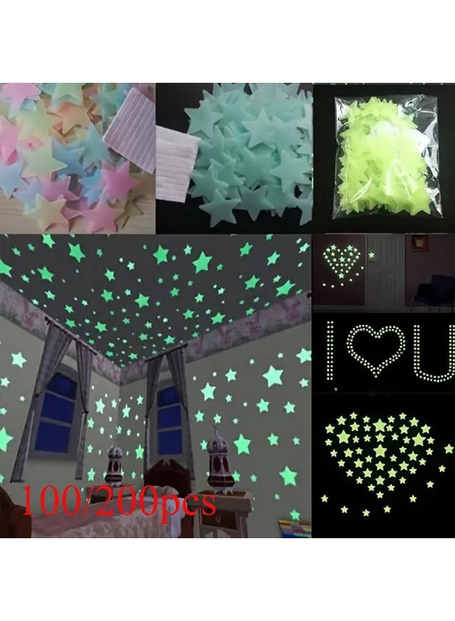 Glow In The Dark Stars Wall Stickers 100pcs Mix Color Luminous For Bedroom - Image 1