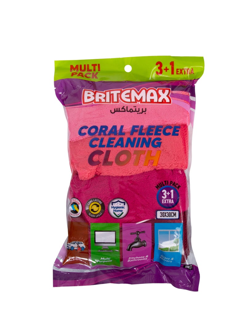 BM171 BriteMax Coral Fleece Cleaning Cloth – 4-Piece Set (30x30cm)