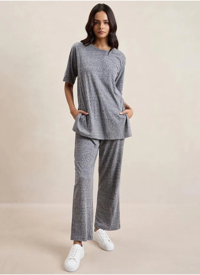 Femmella Melange Side Slit Longline Top & Pants Co-Ords by Styli