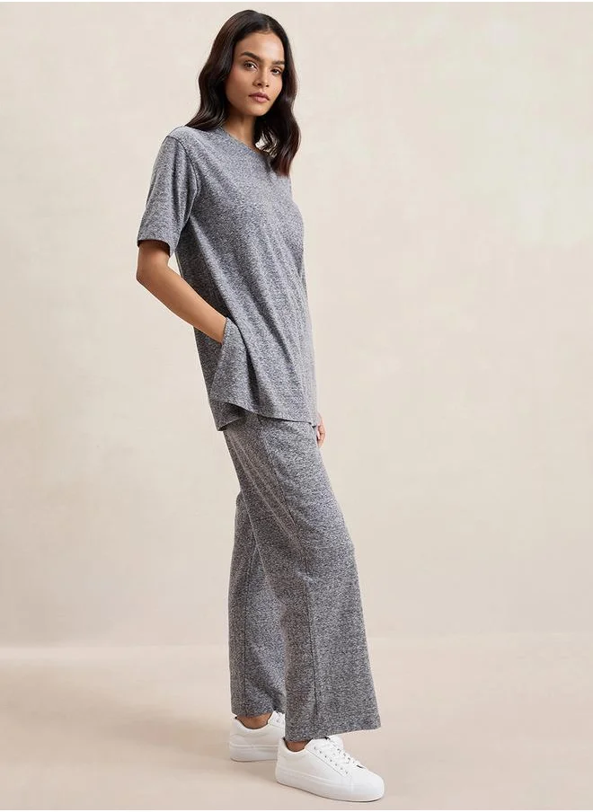 Femmella Melange Side Slit Longline Top & Pants Co-Ords by Styli
