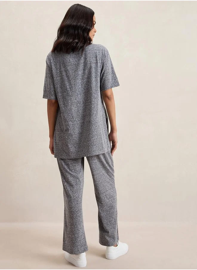 Femmella Melange Side Slit Longline Top & Pants Co-Ords by Styli