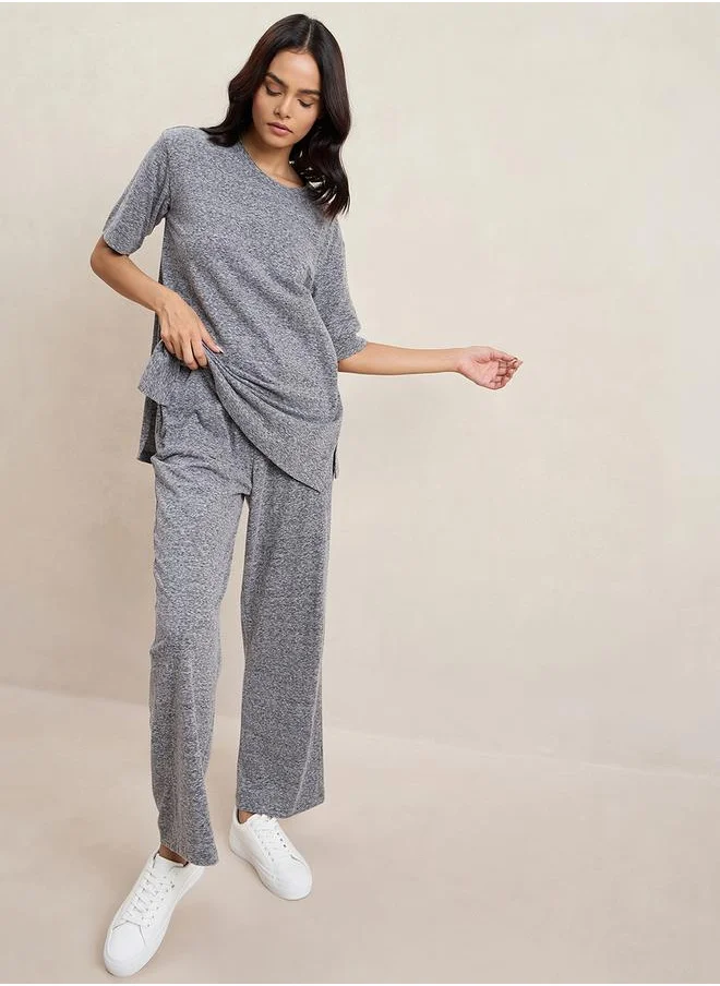 Femmella Melange Side Slit Longline Top & Pants Co-Ords by Styli