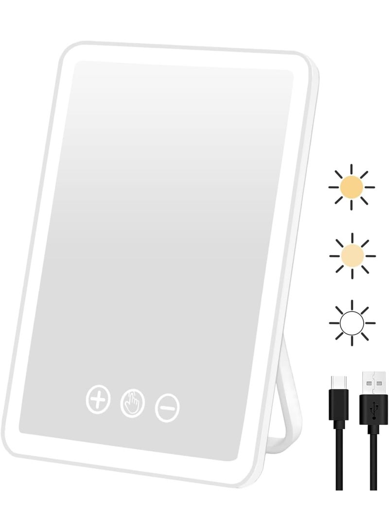 KASTWAVE Rechargeable Desk Mirror with Light, Portable Travel Makeup Mirror, 72 LED Lights, 3 Color Lighting, Dimmable Touch Screen, Light Up Makeup Mirror for Travel & Office  - Image 1