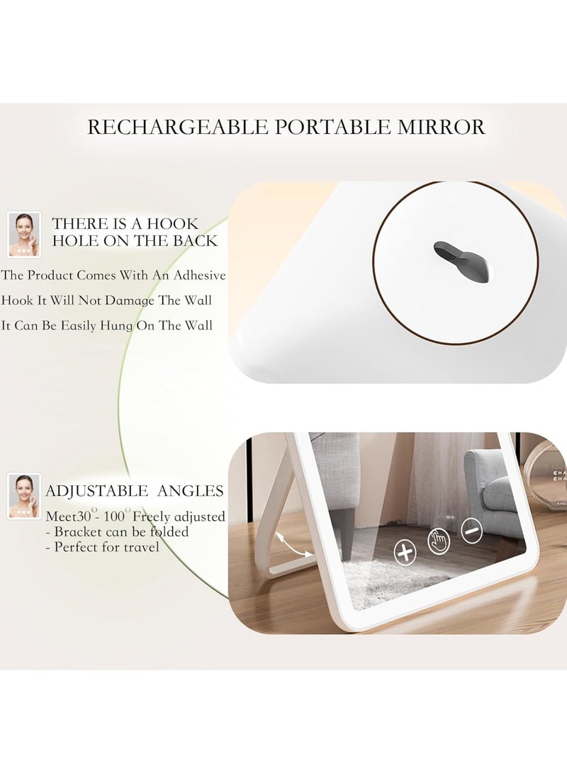 KASTWAVE Rechargeable Desk Mirror with Light, Portable Travel Makeup Mirror, 72 LED Lights, 3 Color Lighting, Dimmable Touch Screen, Light Up Makeup Mirror for Travel & Office  - Image 3