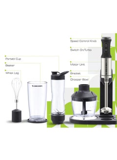 Grimmen 1200W Hand Blender Set - Includes 800ml Beaker, 500ml Chopper, Single Whisk, Sport Blender, and Storage Bracket - Versatile Blending, Chopping, and Mixing Tool with Advanced Ergonomic Handle  - Image 2