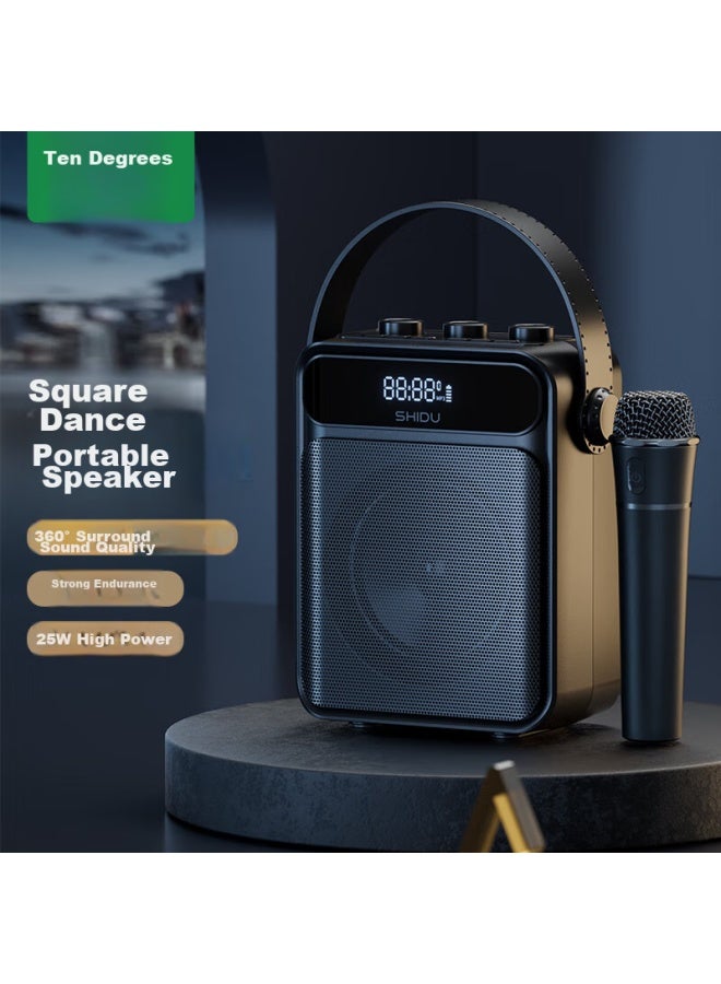 SHIDU S95 Square Dance Bluetooth Speaker, Home Small Portable High-volume Outdoor Karaoke Speaker, Classic Black Microphone Version - Image 1