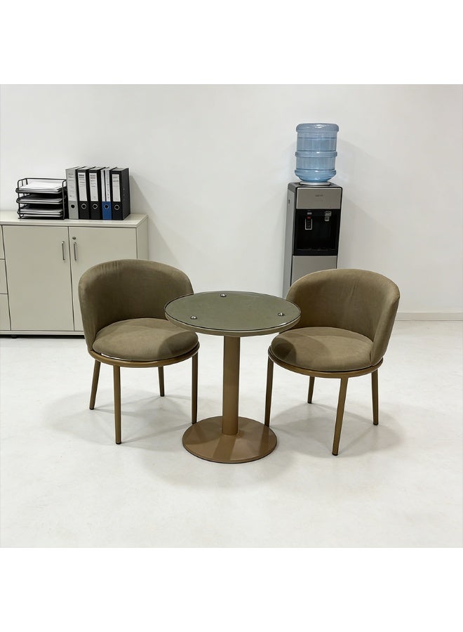 POWER Round Dining Table Set with 2 Upholstered Chairs, Modern Compact 3-Piece Bistro Set, Metal Frame Glass Top Table, Space Saving for Kitchen Balcony Cafe Small Spaces - Image 3