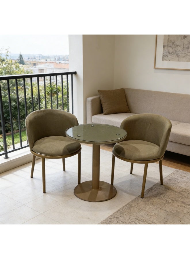 POWER Round Dining Table Set with 2 Upholstered Chairs, Modern Compact 3-Piece Bistro Set, Metal Frame Glass Top Table, Space Saving for Kitchen Balcony Cafe Small Spaces - Image 2