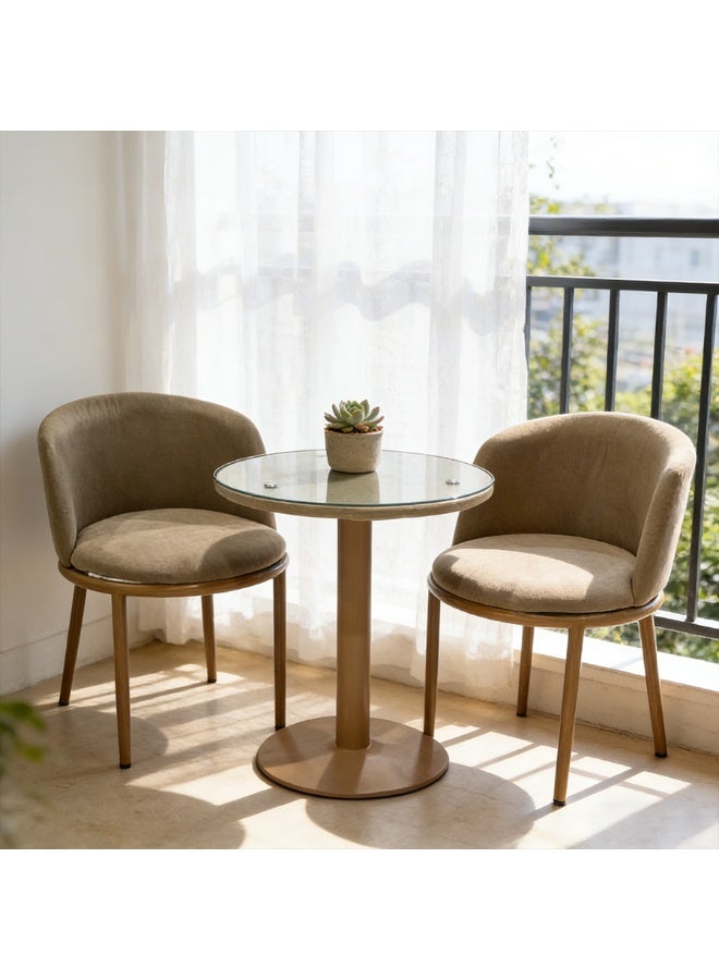 POWER Round Dining Table Set with 2 Upholstered Chairs, Modern Compact 3-Piece Bistro Set, Metal Frame Glass Top Table, Space Saving for Kitchen Balcony Cafe Small Spaces - Image 5