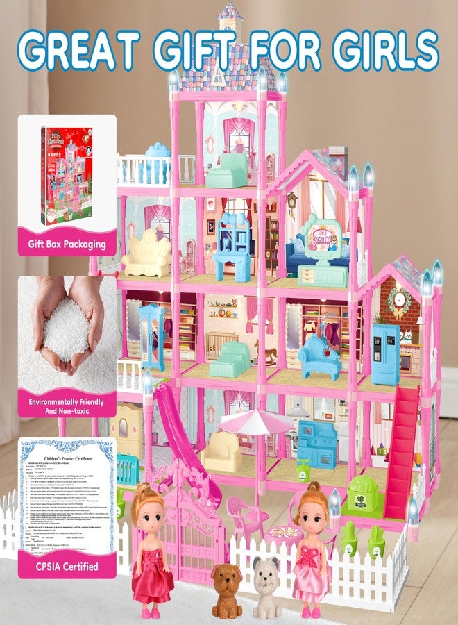 Seifar Doll House Playset for Kids Girls, 4 Story, 13 Rooms, 3 Dolls & 2 Puppies, Furniture & Accessories for 5,6,7,8 Year Old Girls (Pink) - Image 2