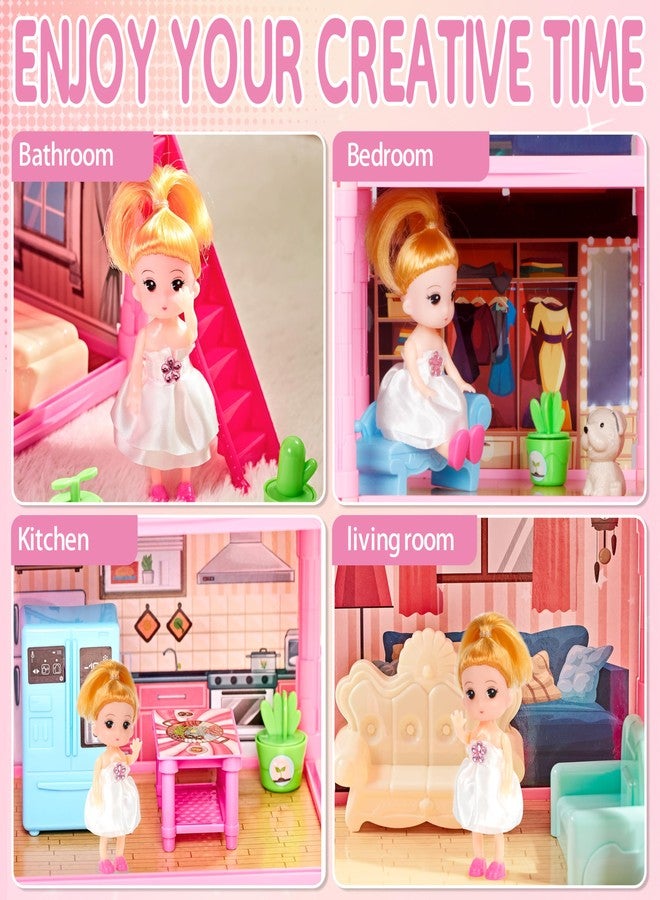 Seifar Doll House Playset for Kids Girls, 4 Story, 13 Rooms, 3 Dolls & 2 Puppies, Furniture & Accessories for 5,6,7,8 Year Old Girls (Pink) - Image 3