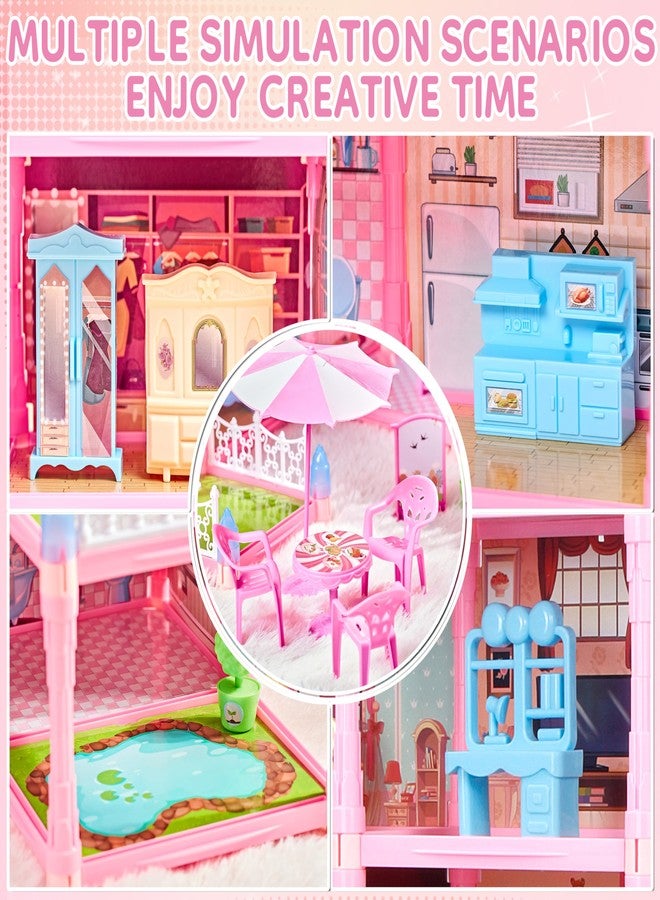 Seifar Doll House Playset for Kids Girls, 4 Story, 13 Rooms, 3 Dolls & 2 Puppies, Furniture & Accessories for 5,6,7,8 Year Old Girls (Pink) - Image 4