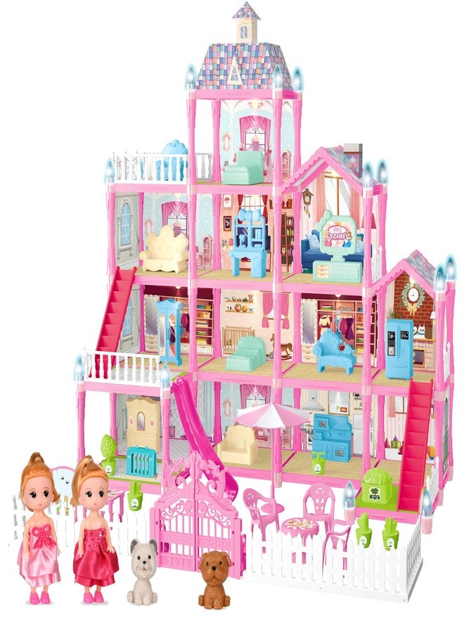 Seifar Doll House Playset for Kids Girls, 4 Story, 13 Rooms, 3 Dolls & 2 Puppies, Furniture & Accessories for 5,6,7,8 Year Old Girls (Pink) - Image 1