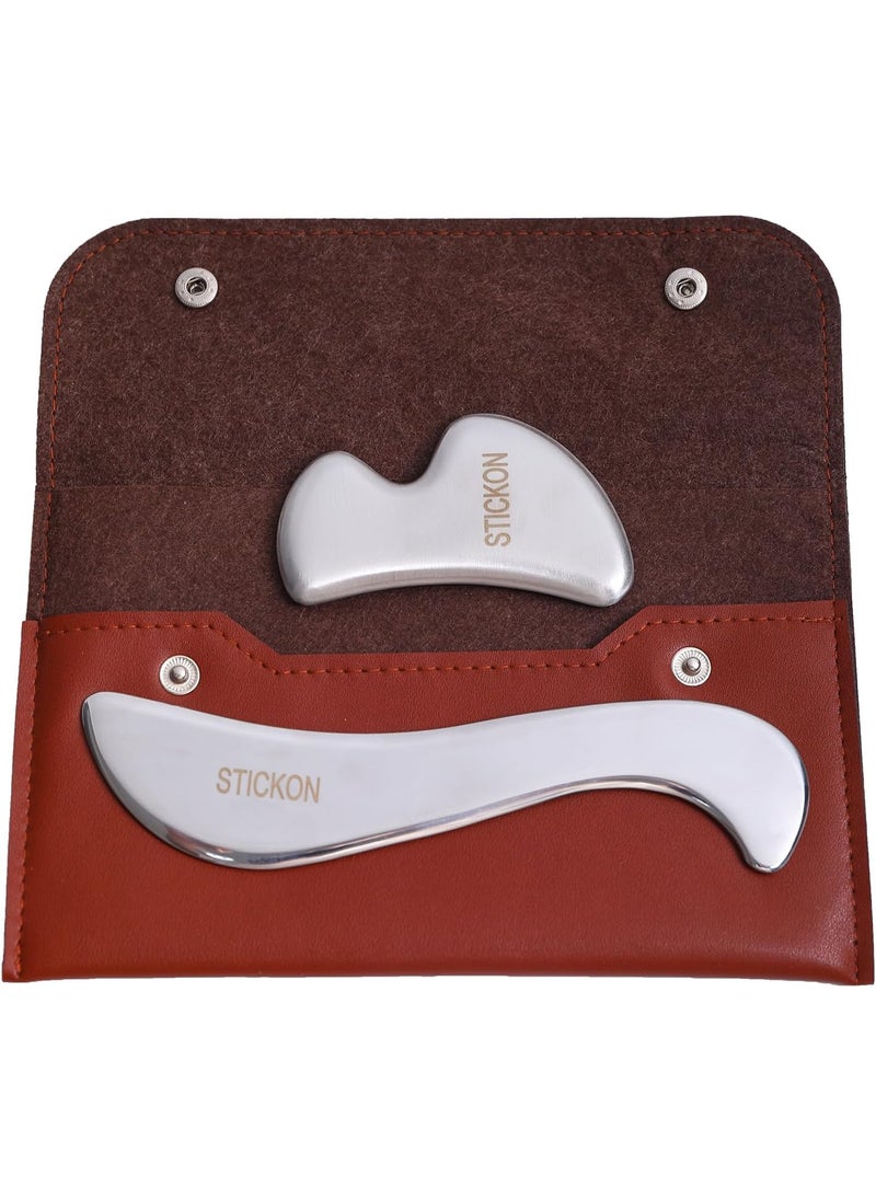 STICKON STICKON Gua Sha Massage Tool 2 in 1 Stainless Steel GuaSha Scraping Massage IASTM Tools Great Soft Tissue Mobilization ToolSTICKON49  - Image 1