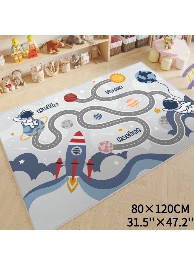 فيكسبلورن سجادة لعب للأطفال حديثي الولادة سجادة لعب سجادة بموضوع الفضاء رائعة للعب بالسيارات الصغيرة، سجادة لعب للأطفال سجادة تعليمية مع ظهر مطاطي، سجادة ممتعة لغرفة الأطفال غرفة النوم غرفة المعيشة غرفة اللعب 80*120 سم - Image 2