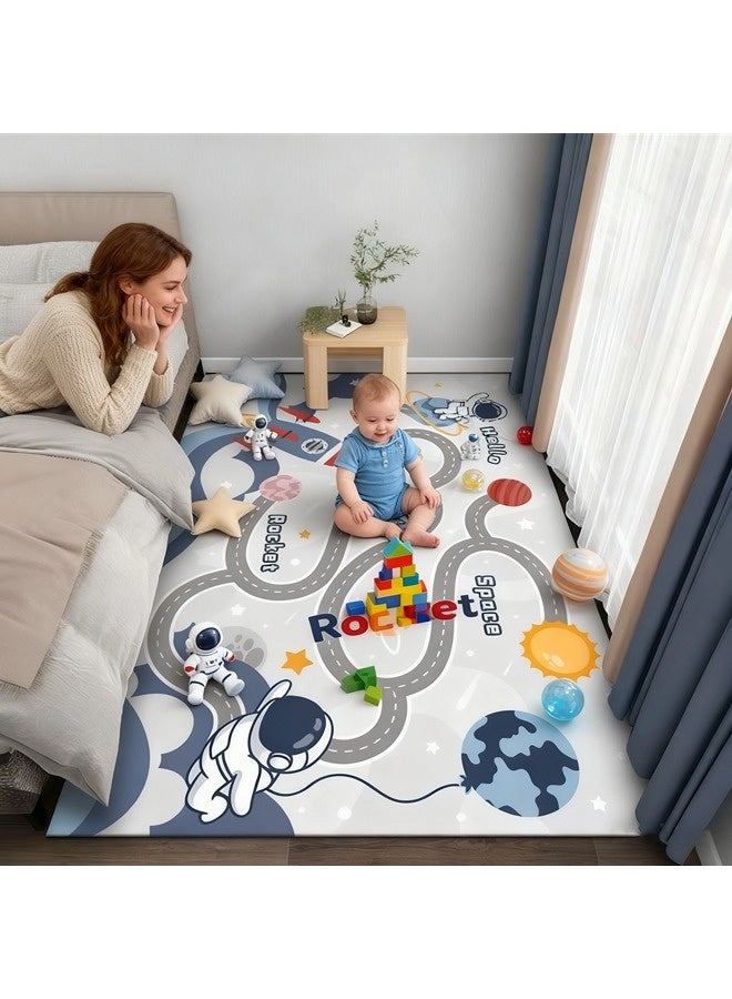فيكسبلورن سجادة لعب للأطفال حديثي الولادة سجادة لعب سجادة بموضوع الفضاء رائعة للعب بالسيارات الصغيرة، سجادة لعب للأطفال سجادة تعليمية مع ظهر مطاطي، سجادة ممتعة لغرفة الأطفال غرفة النوم غرفة المعيشة غرفة اللعب 80*120 سم - Image 5