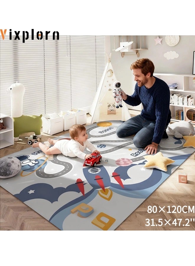 فيكسبلورن سجادة لعب للأطفال حديثي الولادة سجادة لعب سجادة بموضوع الفضاء رائعة للعب بالسيارات الصغيرة، سجادة لعب للأطفال سجادة تعليمية مع ظهر مطاطي، سجادة ممتعة لغرفة الأطفال غرفة النوم غرفة المعيشة غرفة اللعب 80*120 سم - Image 1