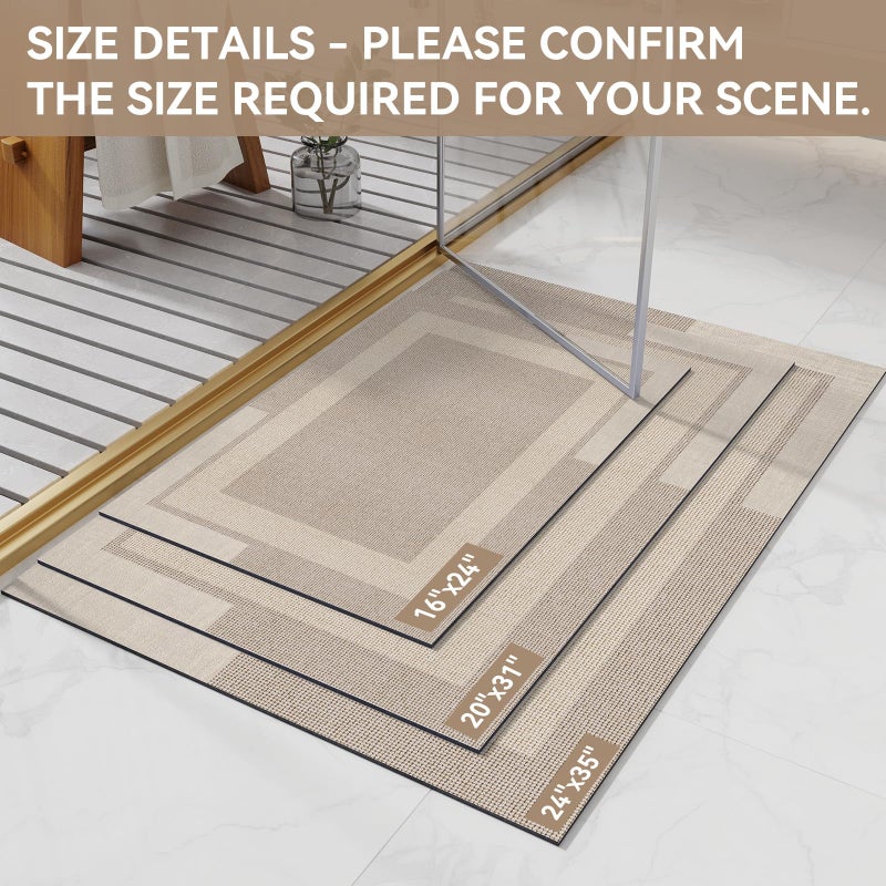 YDKGL Non Slip Bath Mat, Rubber Backing Ultra Thin Bathroom Rugs Fit Under Door Quick Dry Super Absorbent Washable Bath Rug Shower Mat for Bathroom Floor Bathtub Shower Sink, Easy Care Beige 16"x 24" - Image 2