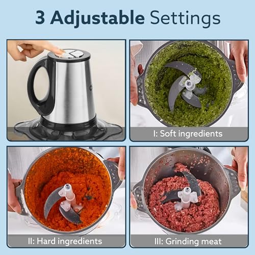 AGARO Delite Vegetable & Meat Chopper for Kitchen, Garlic Peeler, Egg Whisker, 2L Bowl, 400W Motor, 3 Speed Settings, Meat Grinder, Vegetable Mixer, Stainless Steel Body, Onion, Garlic, Fruits. - Image 3