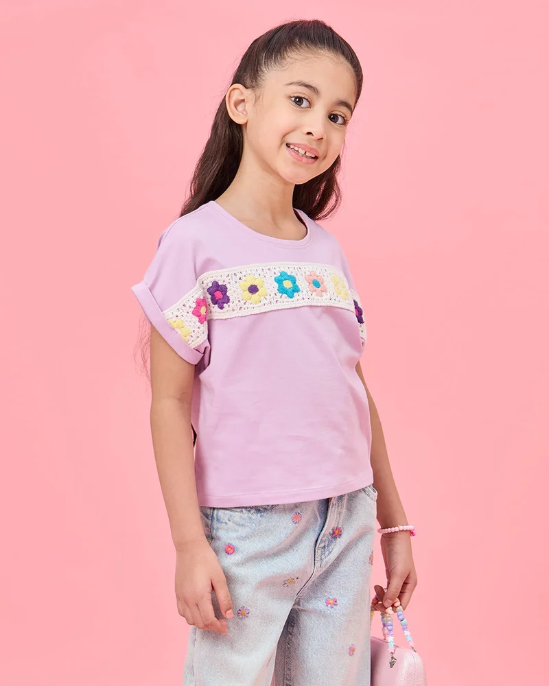 ردتاغ Girls Lilac Printed T-Shirt