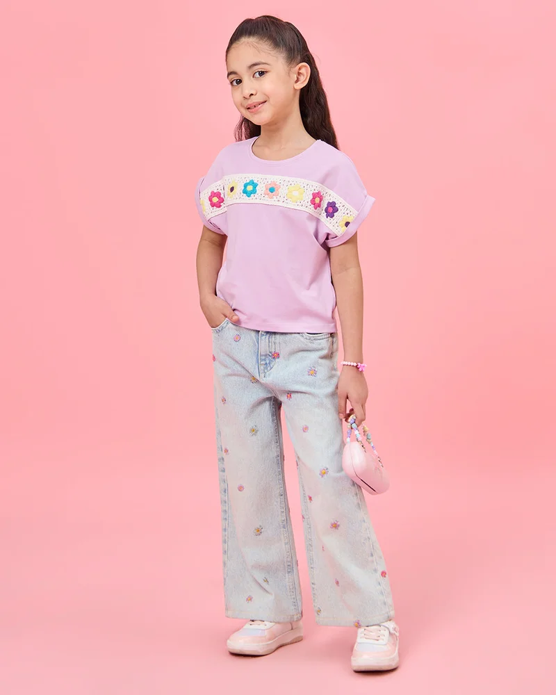 ردتاغ Girls Lilac Printed T-Shirt