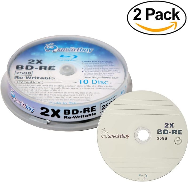 Smartbuy 20 Pack 2X 25GB Blue Blu-ray BD-RE Rewritable Branded Logo Blank Bluray Disc - Image 2