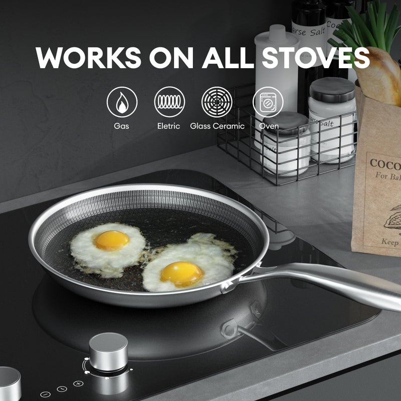 COOKER KING 12-Inch Stainless Steel Pan, Hybrid Nonstick Frying Pan, Skillet, 3-Ply Clad Cookware, Even Heat Distribution, Dishwasher & Oven Safe, with Stay-Cool Handle, Induction Compatible - Image 5