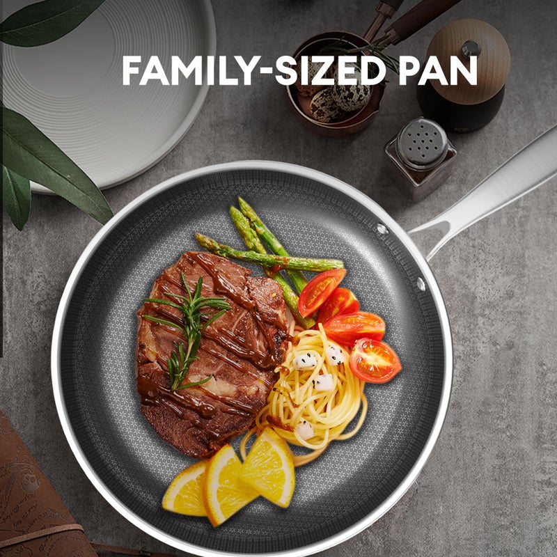 COOKER KING 12-Inch Stainless Steel Pan, Hybrid Nonstick Frying Pan, Skillet, 3-Ply Clad Cookware, Even Heat Distribution, Dishwasher & Oven Safe, with Stay-Cool Handle, Induction Compatible - Image 2