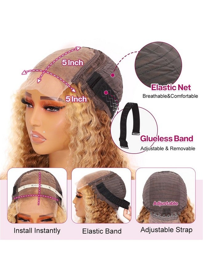 Ailwelia Highlight Ombre Curly Bob Wig Glueless Pre Plucked 4/27 5x5 Hd Lace Wear And Go Closure Bob Wigs For Black Women Honey Blonde Short Deep Wave Bob Wig Glueless 200% Density 14 Inch - Image 4